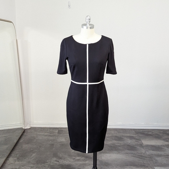 Bailey 44 Crossword Sheath Dress Black White M business preppy classic basic - Picture 1 of 8